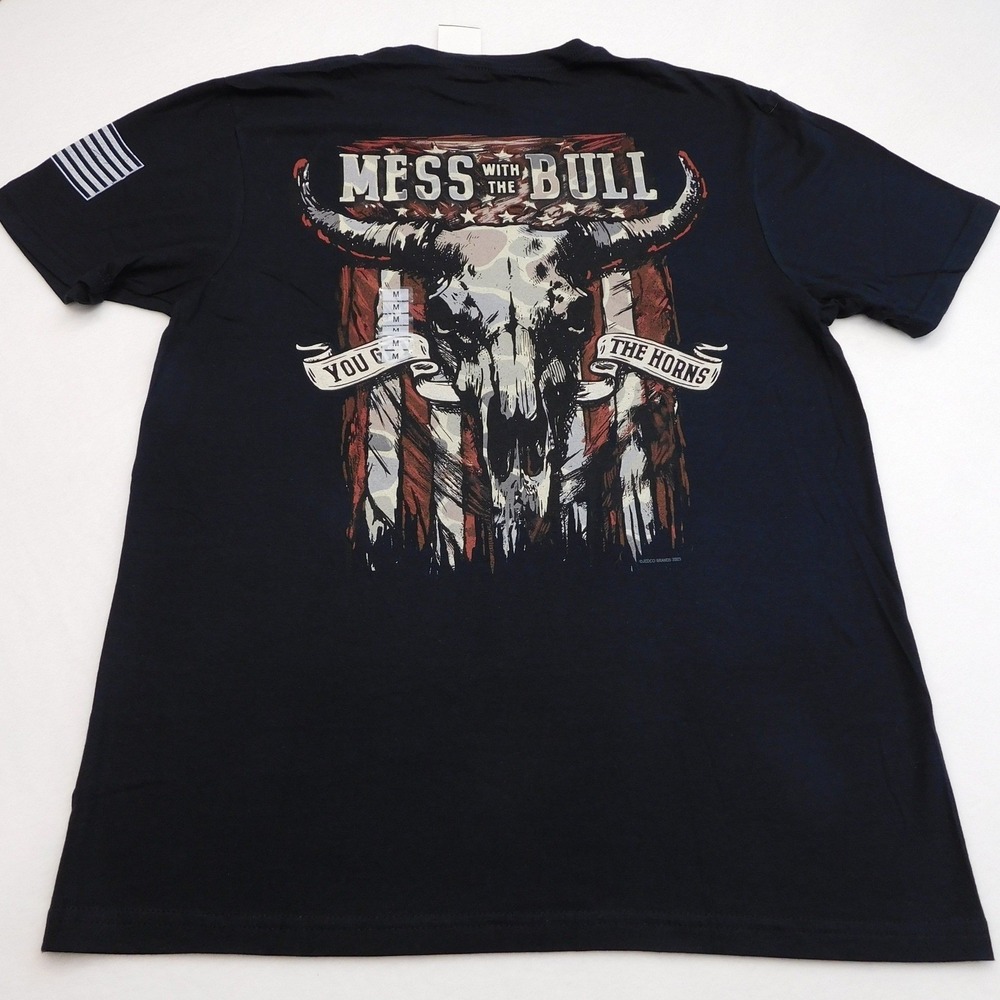 Jedco Mess With The Bull USA Flag Graphic T Shirt Men M Black NWT